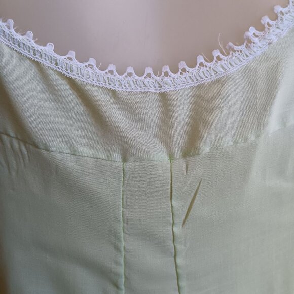 Medium Vintage 60's Lime Green Sleeveless Nightgown Lace Trim Bow Dacron Mod - Picture 5 of 6
